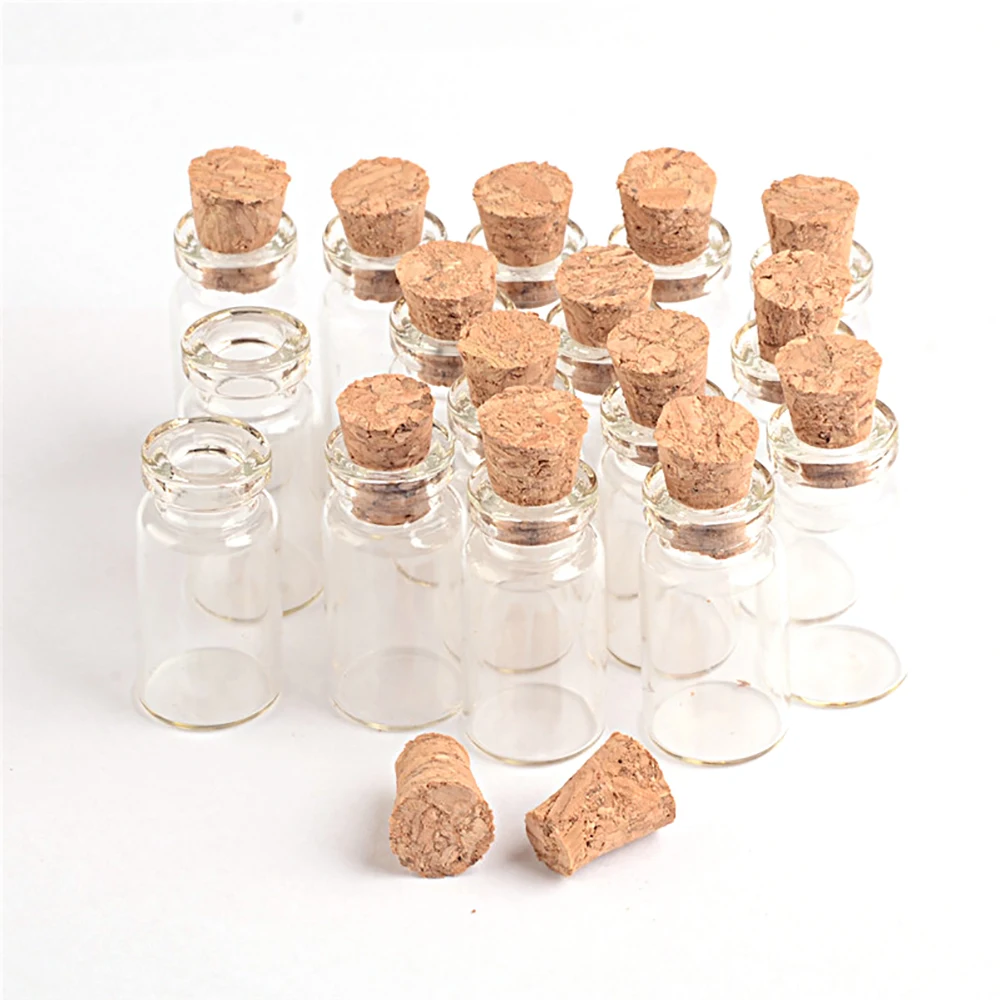 0.8ml Reusable Transparent Crafts Glass Vials Corks Ornament Perfume Container Jars Mini Wedding Decoration Gifts Bottles 100Pcs