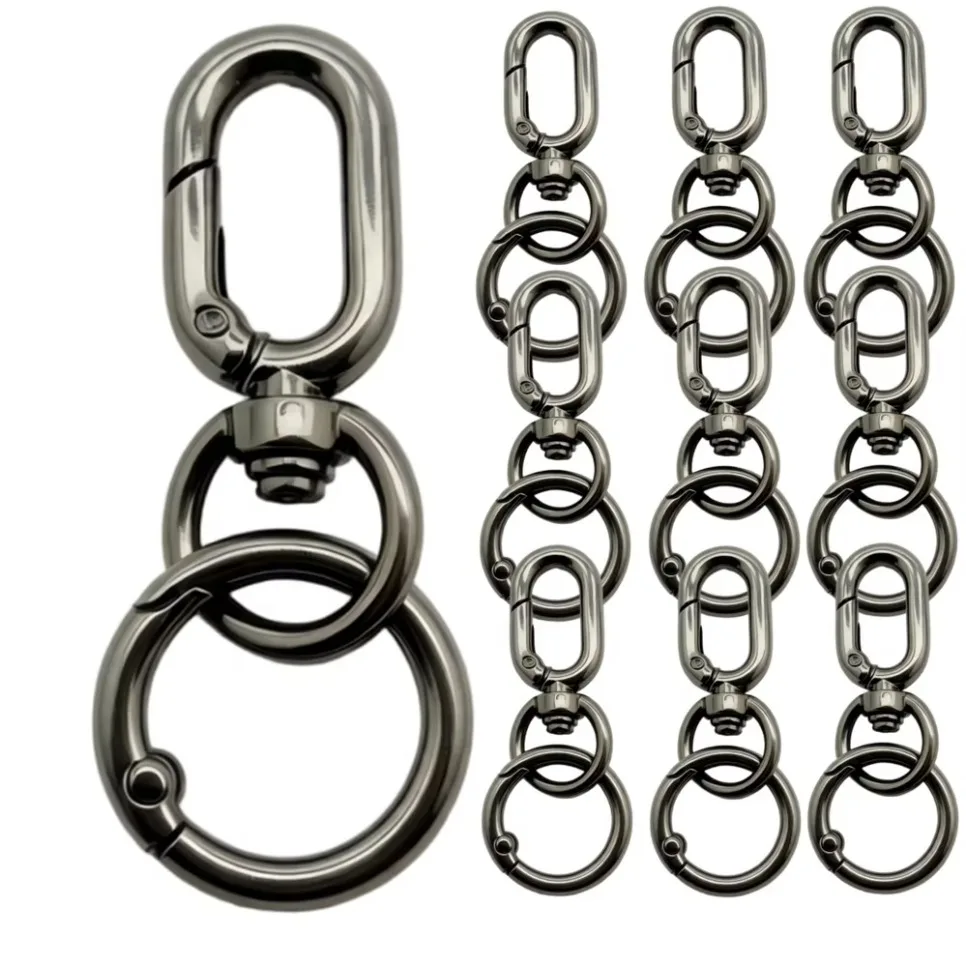 2/100 Sets Round Spring Snap Carabiner Clip O Rings Swivel Trigger Hook Metal Clasps Keychain for Handbag Lanyards DIY Crafts