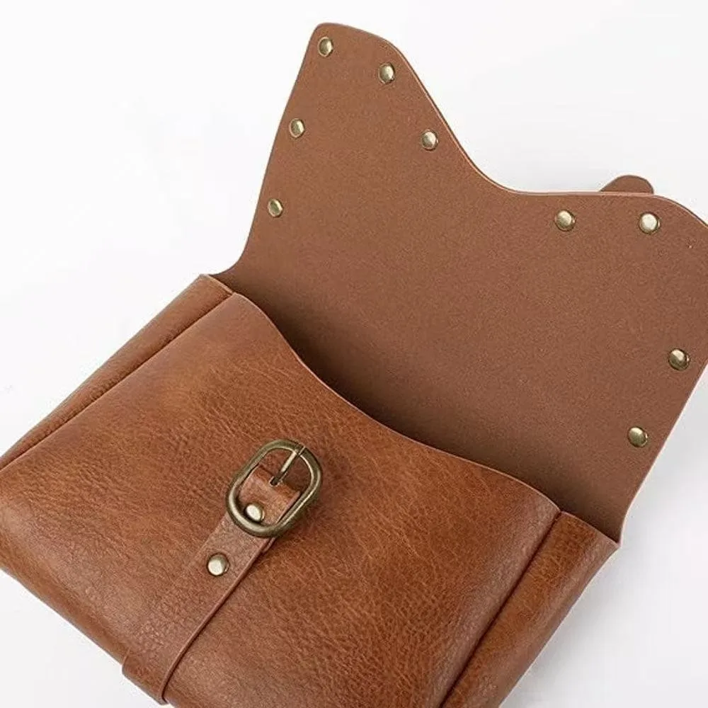 Vintage Leather Pouch Bag Medieval Style PU Leather Buckle Bag Steampunk Design Buckle Closure Viking Belt Bag