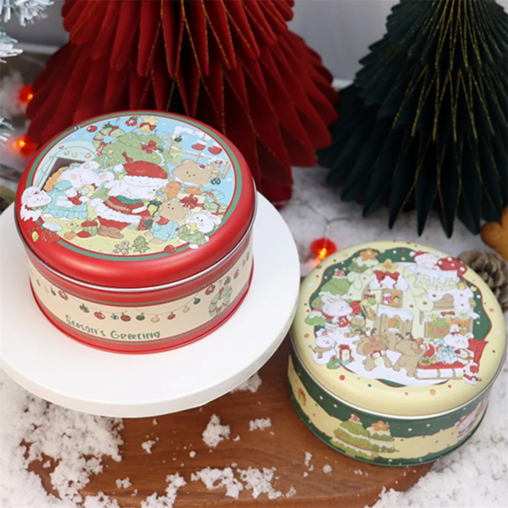 Christmas Round Tinplate Candy Box Tinplate Jars Empty Cookie Tin Storage Boxes Home Gifts Jewelry Case Christmas Gift