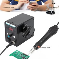 858D Hot Air Rework Station for Electronics Repairing Desoldering Welding, 220V SMD Soldering Station with Hot Air Gun+3 Nozzles