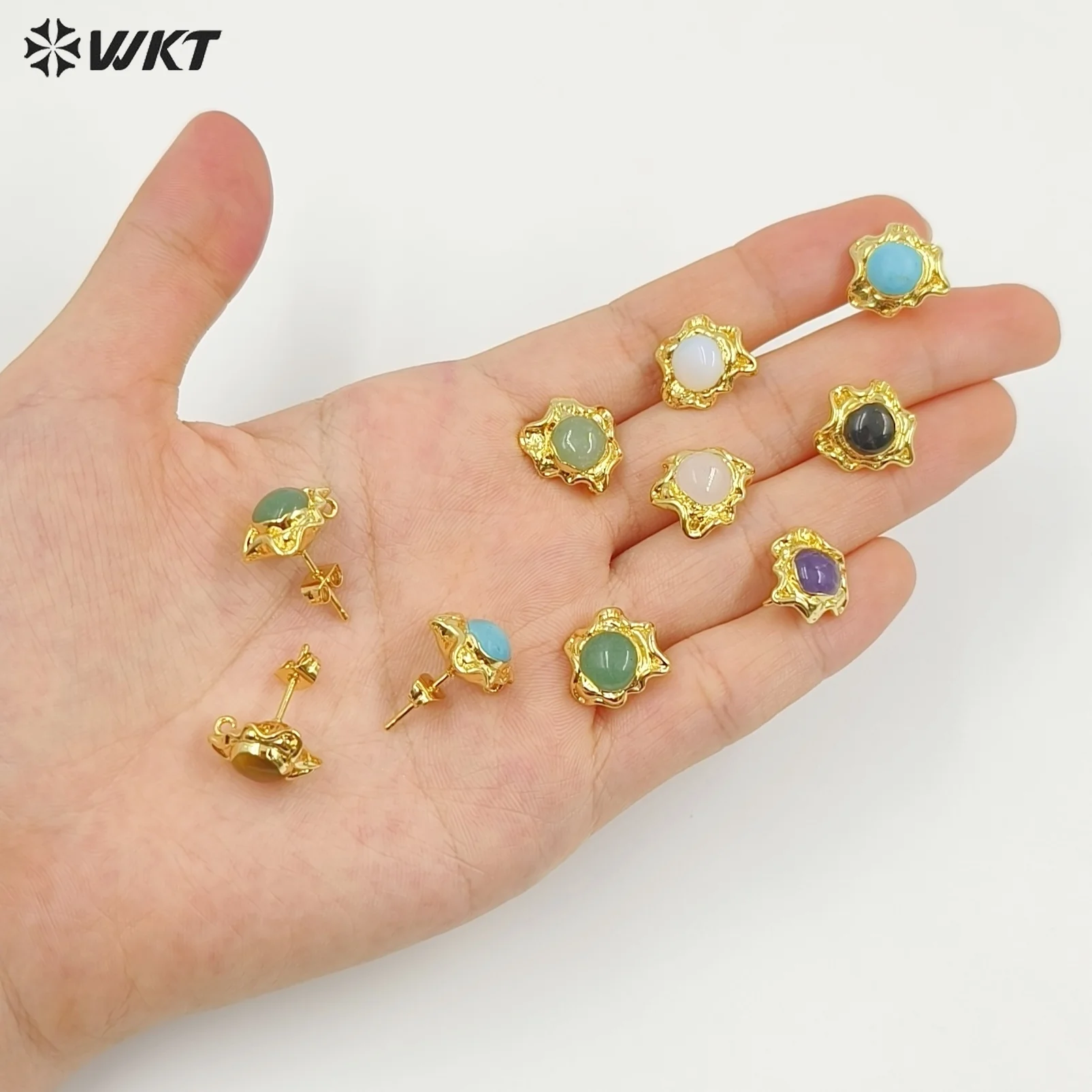 

WT-EHP102 Exquisite Lovely 18K Gold Plated Natural Gemstones With Hoop Sun Shape Earrings For Girls Jewelry DIY Findings