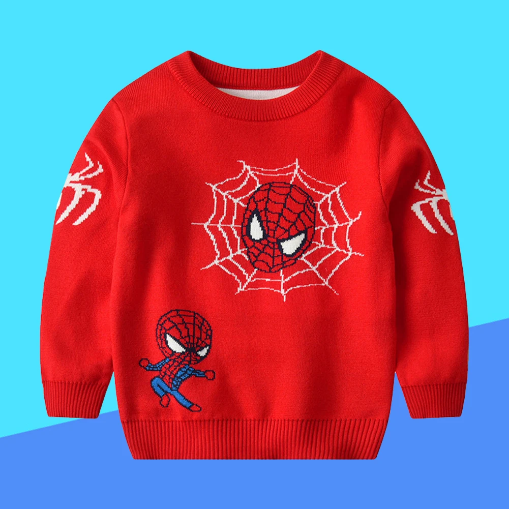 New Autumn Winter Children's Clothing SpiderMan Pullover Sweater Wool Knitted Coat Kids Cartoon Christmas Sweater