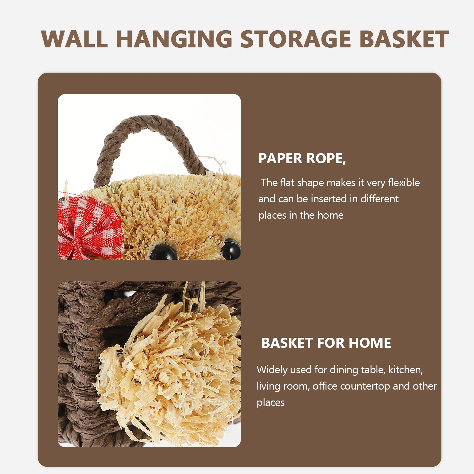 

Woven Storage Basket Brown Natural Charm Decoration Home Office Kitchen Wall Hanging Sundries Organizer