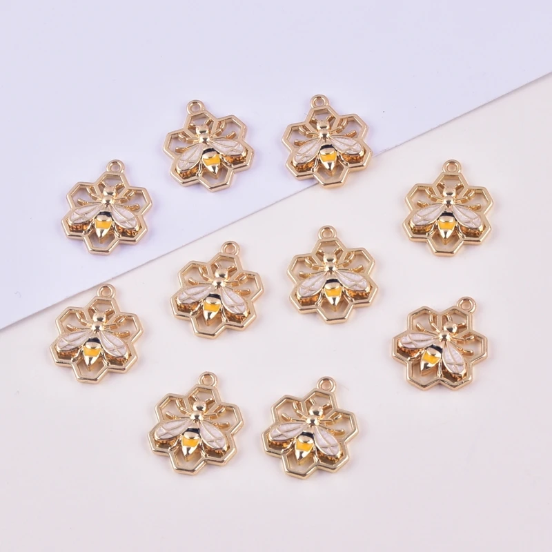 

10pcs 17*21mm Fashion Bee Honeycomb Metal Charms for Women Earring Necklace Jewelry DIY Making