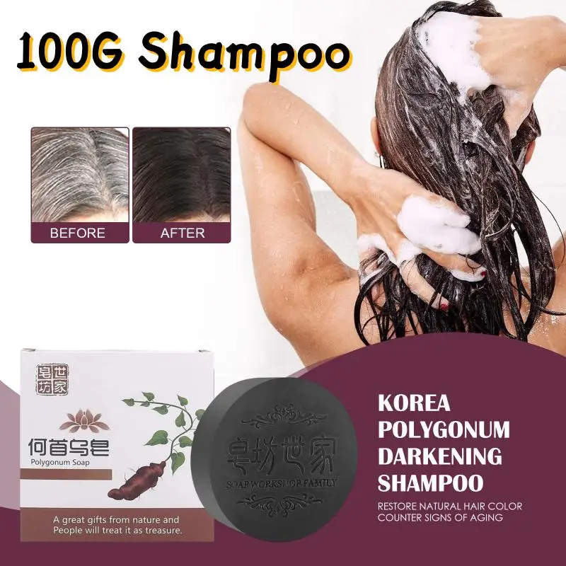 Sabonete Shampoo Multiflorum Preto Suave, Escurecimento do Cabelo, Fórmula Orgânica Natural, Sabonete de Cabelo Grisalho, 100g, 10-1Pcs