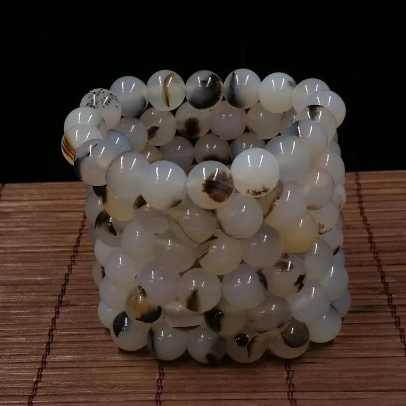 Stone Ocean Black and White Flower Agate Unisex Chalcedony Crystal Bracelet 2