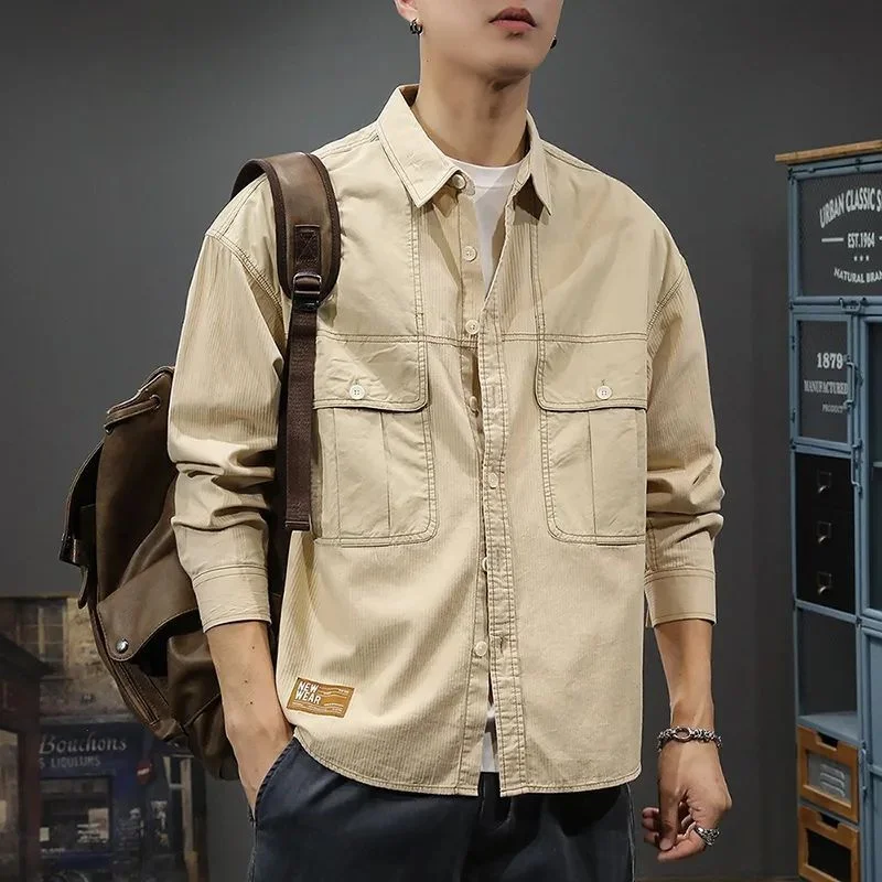 

Casual Oversized Workwear Long Sleeve Shirt For Men With Turn Down Collar