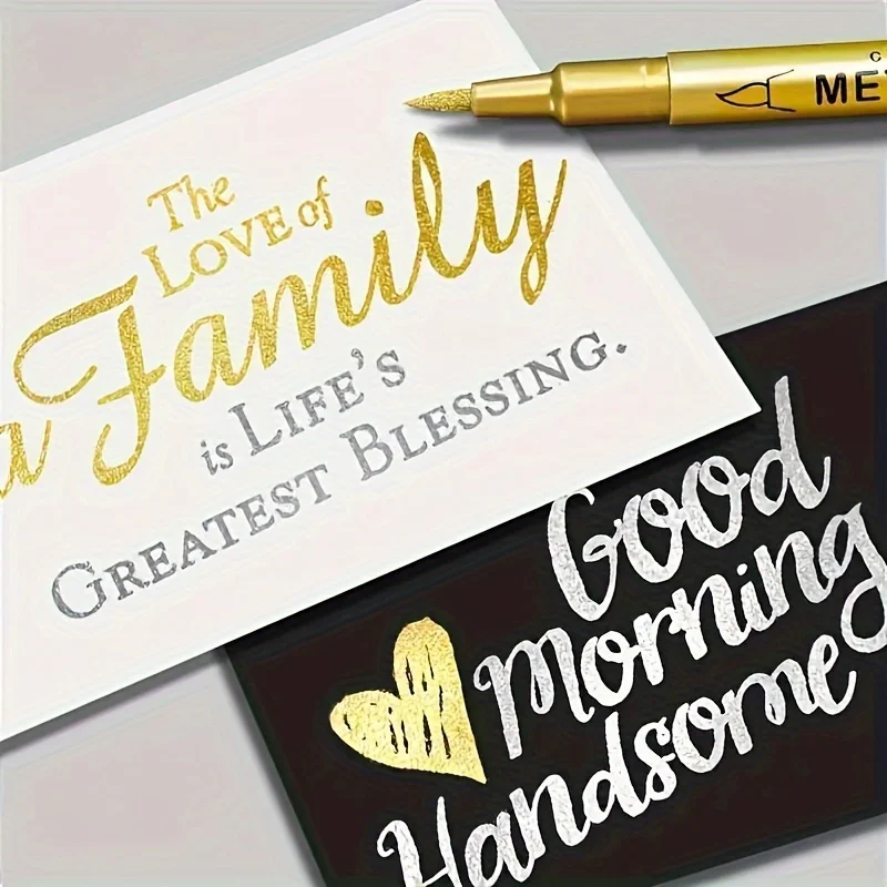 2 قطعة أقلام تحديد دائمة ذهبية وفضية |   مقاومة للماء، ذات أطراف دقيقة، مناسبة للحرف اليدوية اليدوية وفن الراتنج واللوازم المكتبية