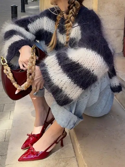 

Women's Sweater 2026 Spring Autumn New Striped Round Neck Long Sleeve Loose Fit Versatile Casual Pullover Sweater