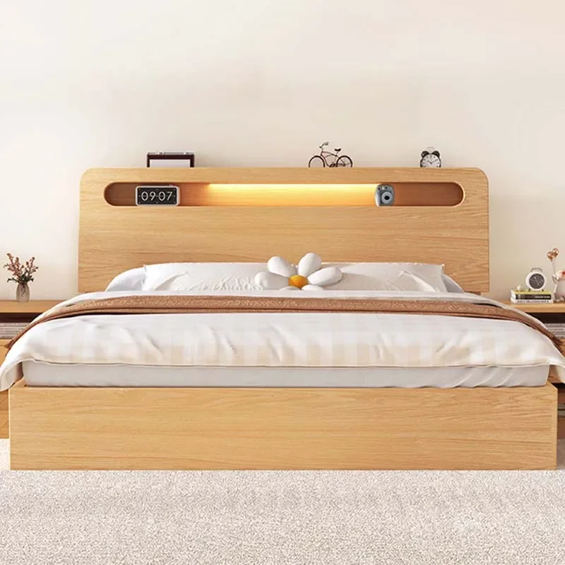 Full Size Headboard Double Bed Modern Simple Loft Floor Queen Double Bed Design Sleeping Cama Matrimonio Bedroom Furniture