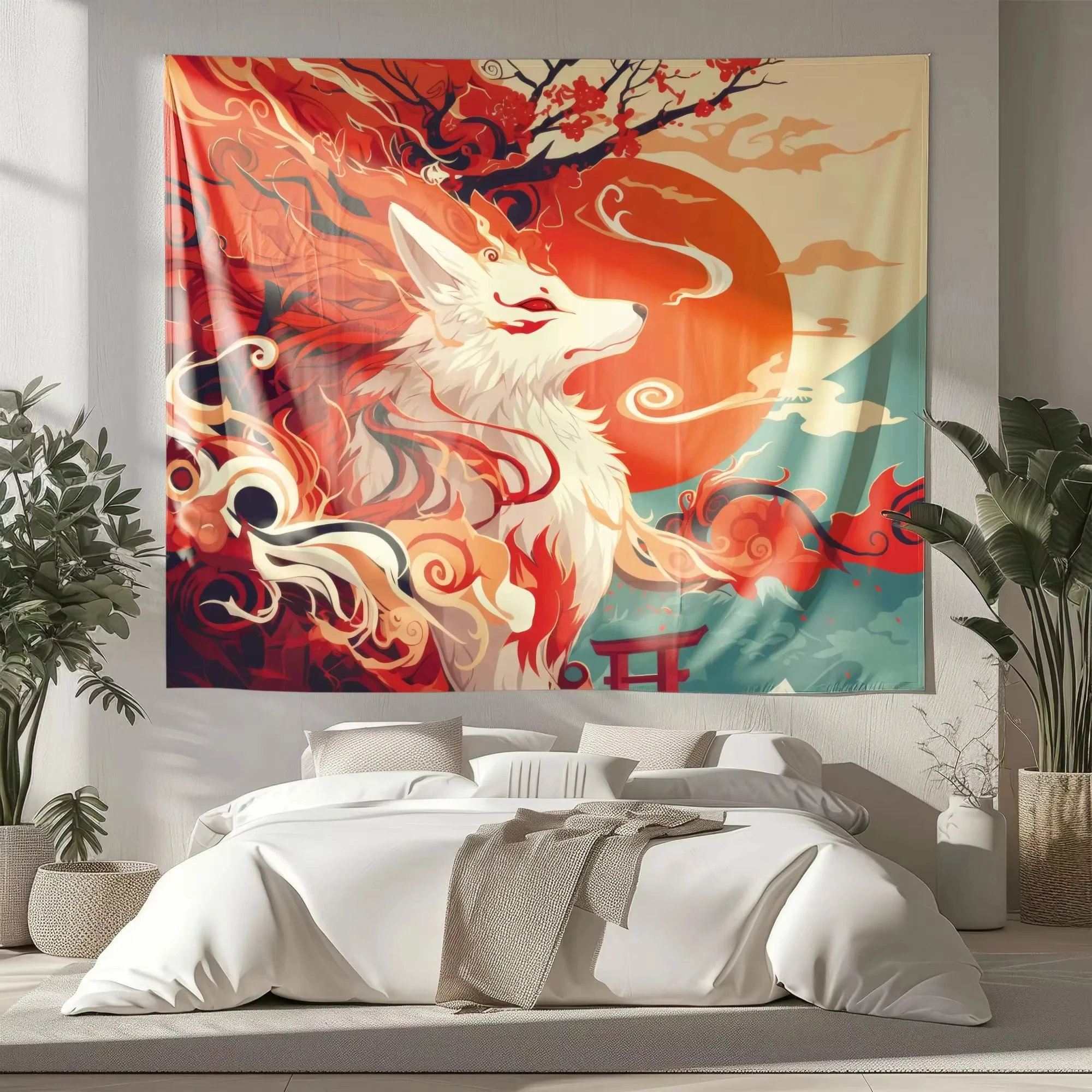 Japanischer Kitsune Fox Wandteppich Original Yokai Folklore Wandbehang für Home Decor Display