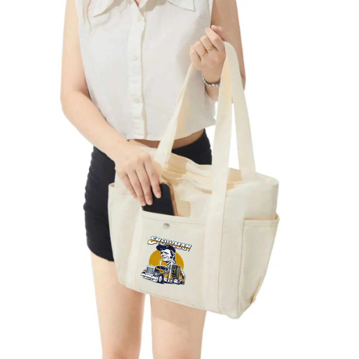 Snowman design with a truck Large Capacity Multi-Pocket Shoulder Bag Office Commute Tote