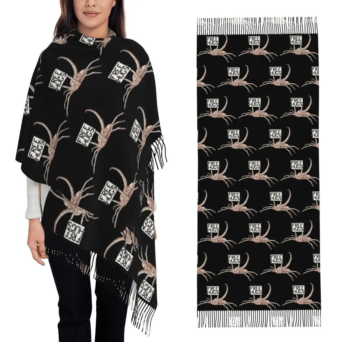Horror Face Hugger Facehugger Alien Xenomorph Scarf Tassel Scarves for Women Soft Warm Shawls and Large Fall Winter Shawl Wraps