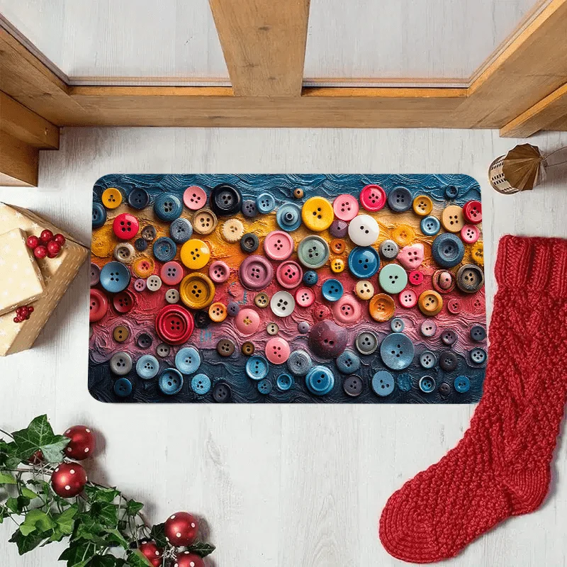 Colorful Buttons Doormat, Vintage Sewing Pattern Floor Rug, Non-Slip Welcome Mat for Craft Room Entryway Home Decor Gift