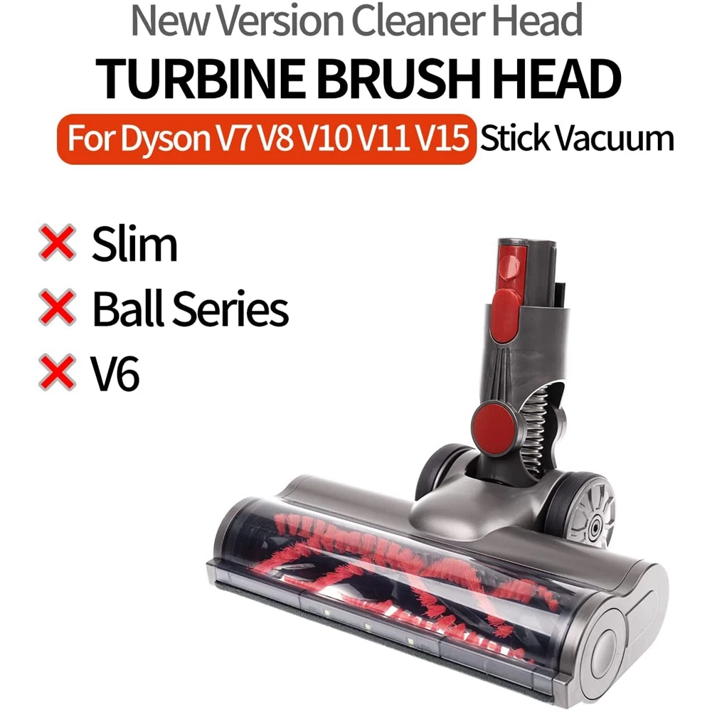 Turbine Brush Head for Dyson V7 V8 V10 V11 V15 Vacuum Cleaner Floor Attachment with LED Headlights