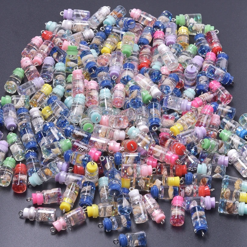 10/20Pcs Trendy Resin Ocean Starfish Conch Seashell Drift Bottle Charms Mix Styles Plant Flower Wishing Bottle Pendant Jewelry