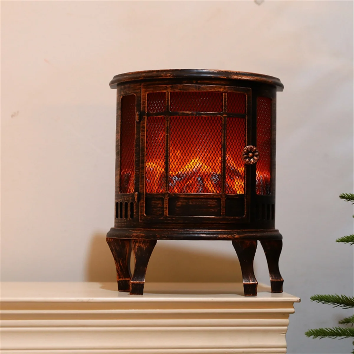 Mini LED Fireplace Vintage Decorative Lantern Indoor Outdoor Table Living Room Fall Decoration with USB/Battery Operated