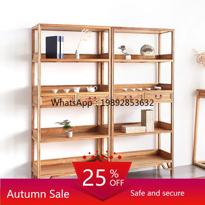 

LYY New Chinese Style Bookshelf Floor-standing Solid Wood Living Room Storage Rack Wall-mounted Partition Shelf for Guesthouses