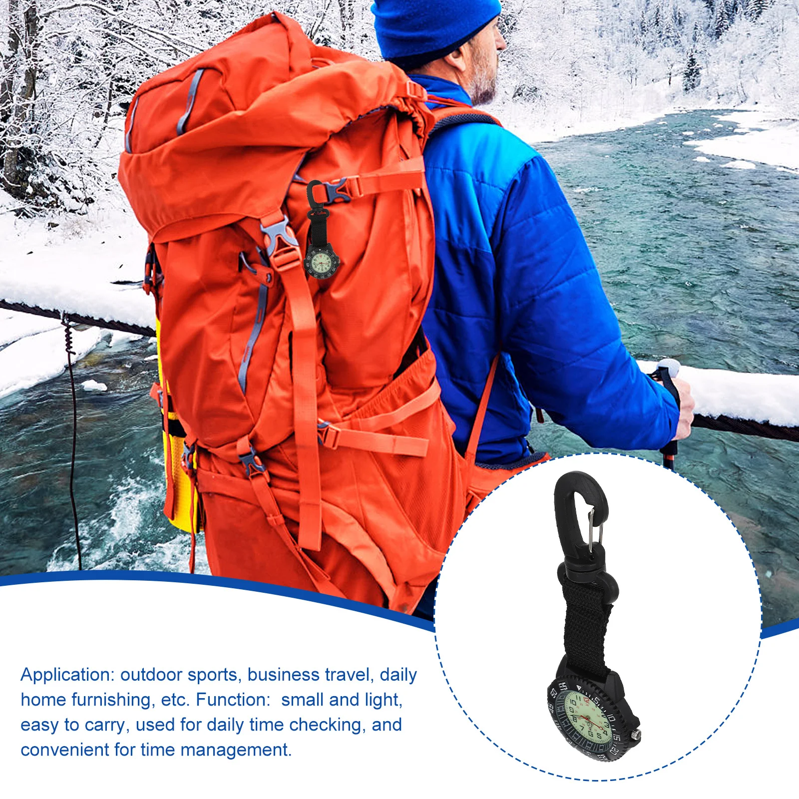 

Outdoor Mountaineering Hanging Watch Nylon Strap Carabiner Clip Backpacker Pocket Watch Hiking Sports Accurate Time