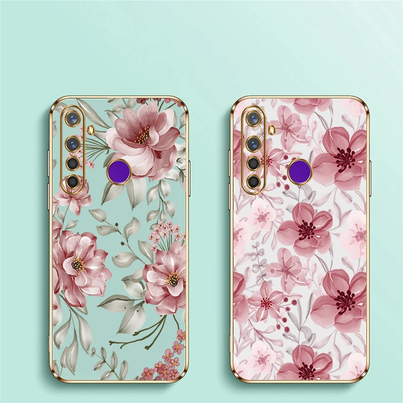 Phone Case For OPPO Realme V5 Q5 Q3i Note 60 GT Master Neo 3 2 Pro X X7 Pro V25 V13 Fashion Flower Plating Soft Silicone Cover