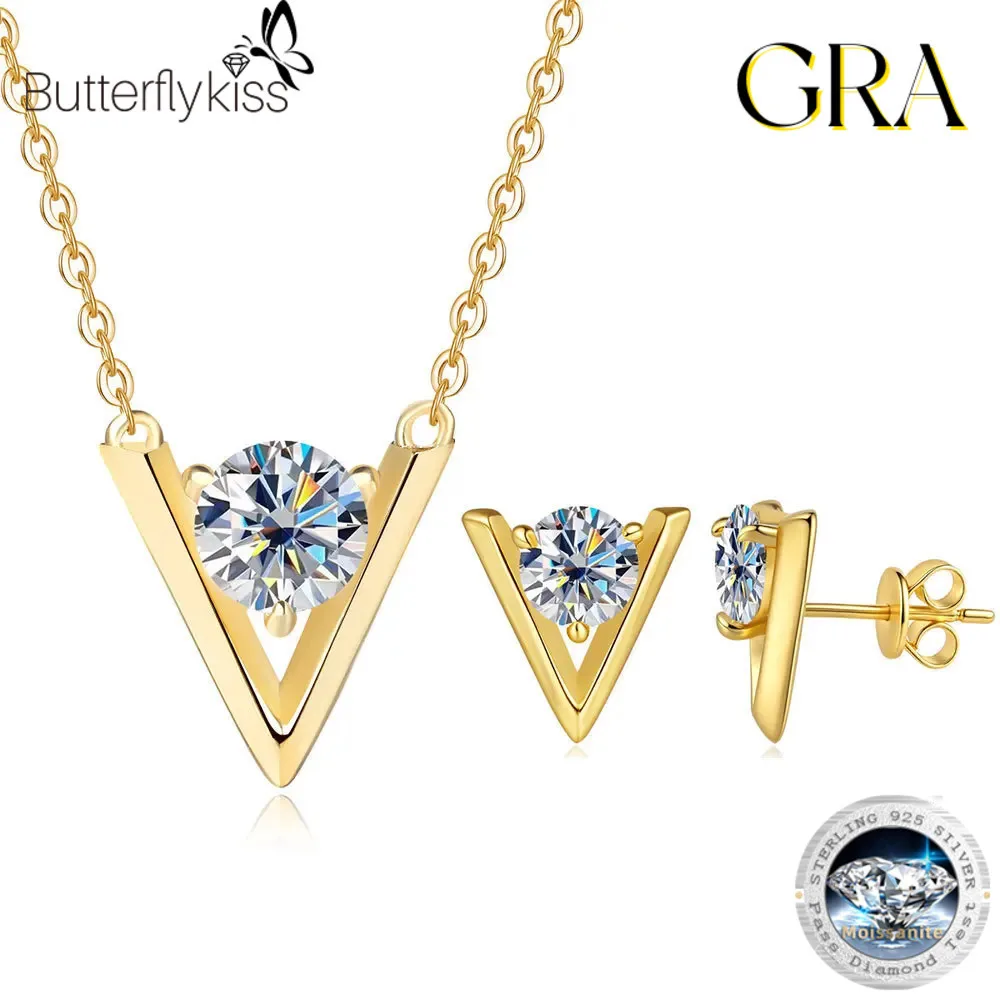 

Butterflykiss V-word Women's Moissanite Necklace 925 Sterling Silver Jewelry Fine Moissanite Diamond Necklace For Women And Man