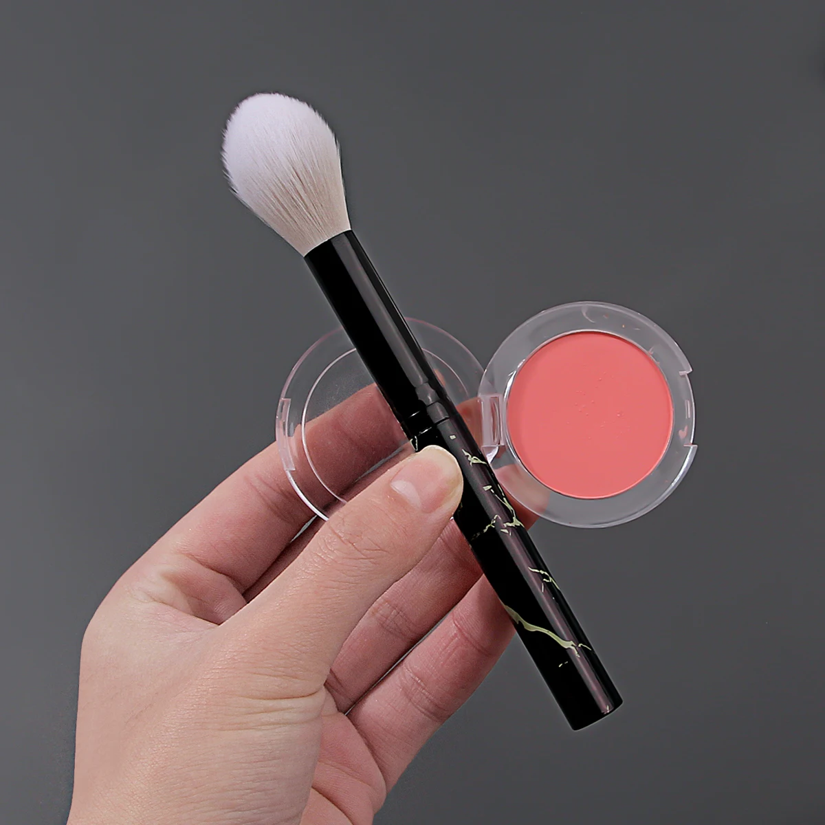 1 pieza de pincel de alto brillo con estampado de mármol, pincel para colorete, pincel para iluminar el rostro, brocha de maquillaje y herramientas de belleza