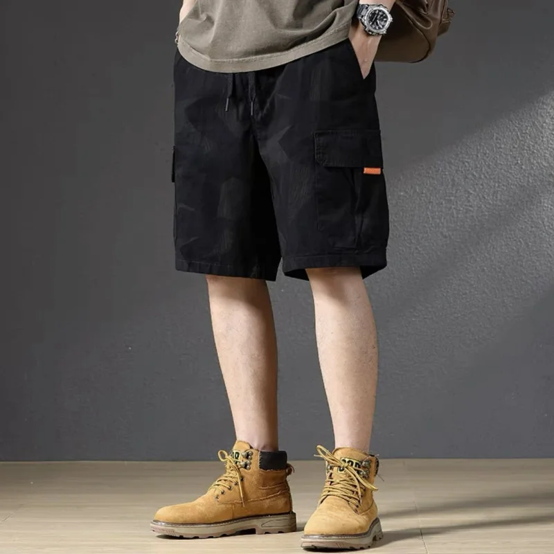 Summer New Fashion Loose Casual Versatile Camouflage Shorts Men Elastic Waist Drawstring Pockets Sports Fashion Short Pants 2024