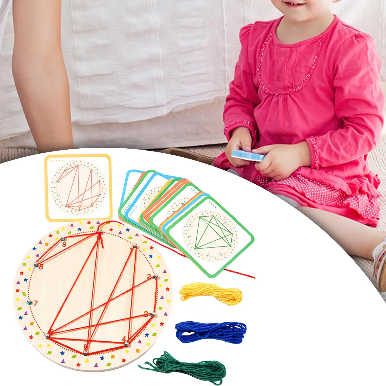 Wooden Threading Board with 20 Lacing Cards Shapes and Color for Boys and Girls Birthday Gift Ages 3 4 5 Years Old Kids Teaching