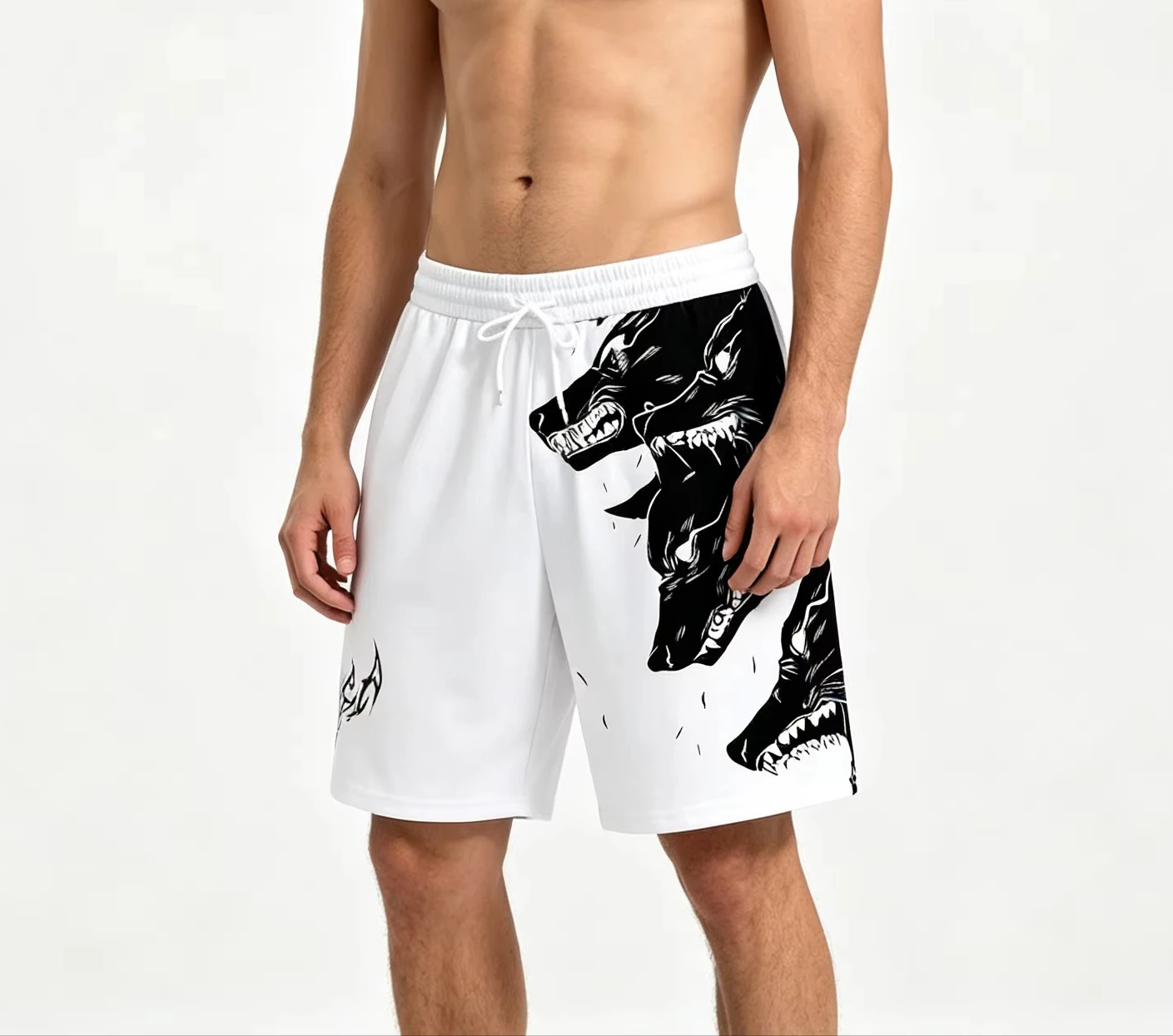 Men's Summer Shorts Loose Casual Soft Shorts 3D Printed Sporty Three Headed Wolf Print Harajuku Shorts Hawaii Beach Shorts
