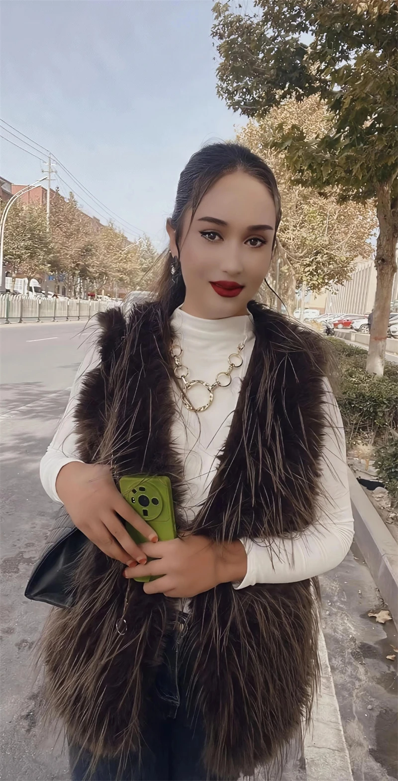 Guobioziy Women's Fur Vest Jacket 2026 Fall/Winter New Model Brown Design French Casual Fashion Trend Perfect Choice for Daily 4