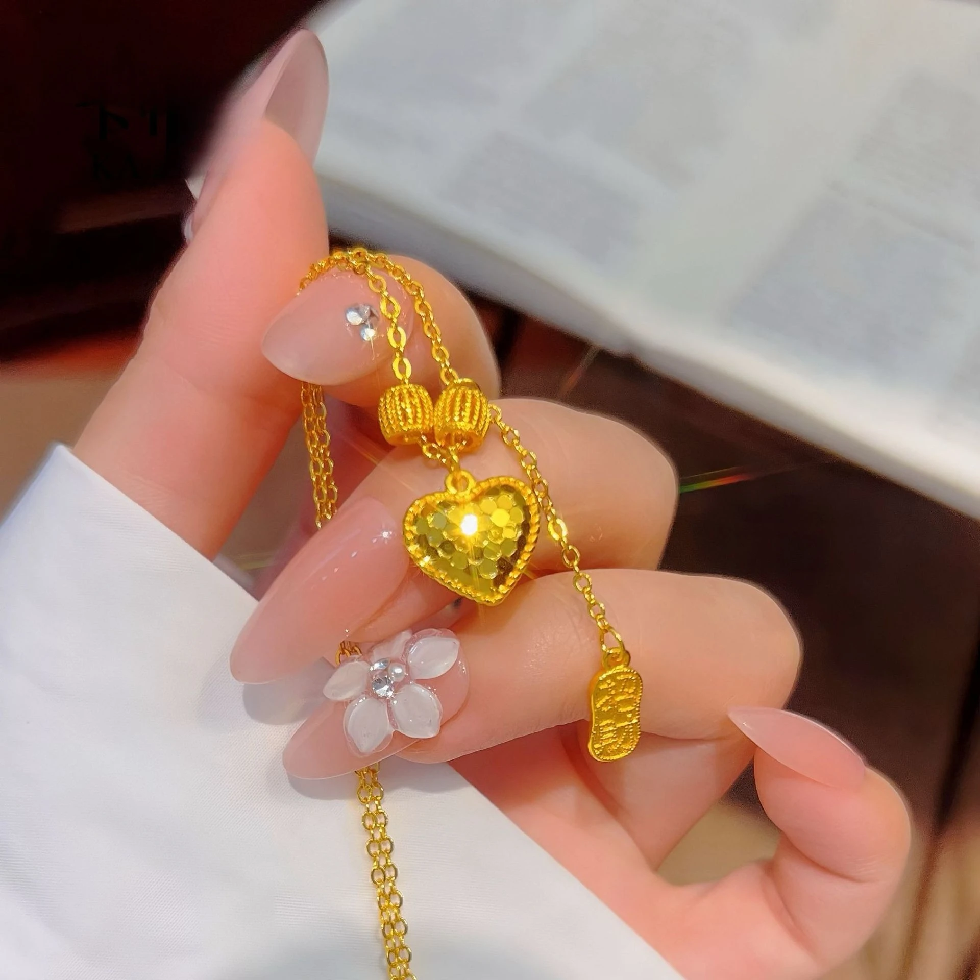 Fine 18 K Gold Color Heart Shape Pendant Necklace for Women Wedding Birthday Not Fade Jewelry Chain Gifts 2