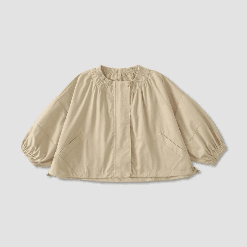 2026 New Spring Autumn Japanese Style Solid Color Casual Jacket For Baby & Little Girls, Loose Fit Fashion Kids Outerwear