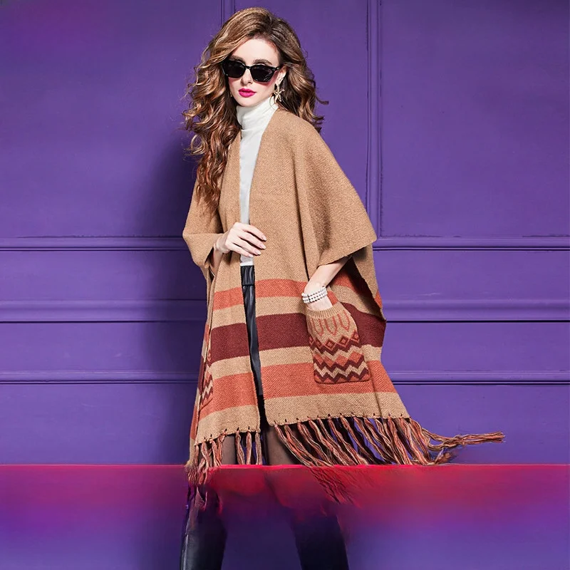 

Elegant Knitted Scarf Shawl Women's Winter Fashion Tassel Printed Wrap Versatile High-End Feel Ladylike Coat