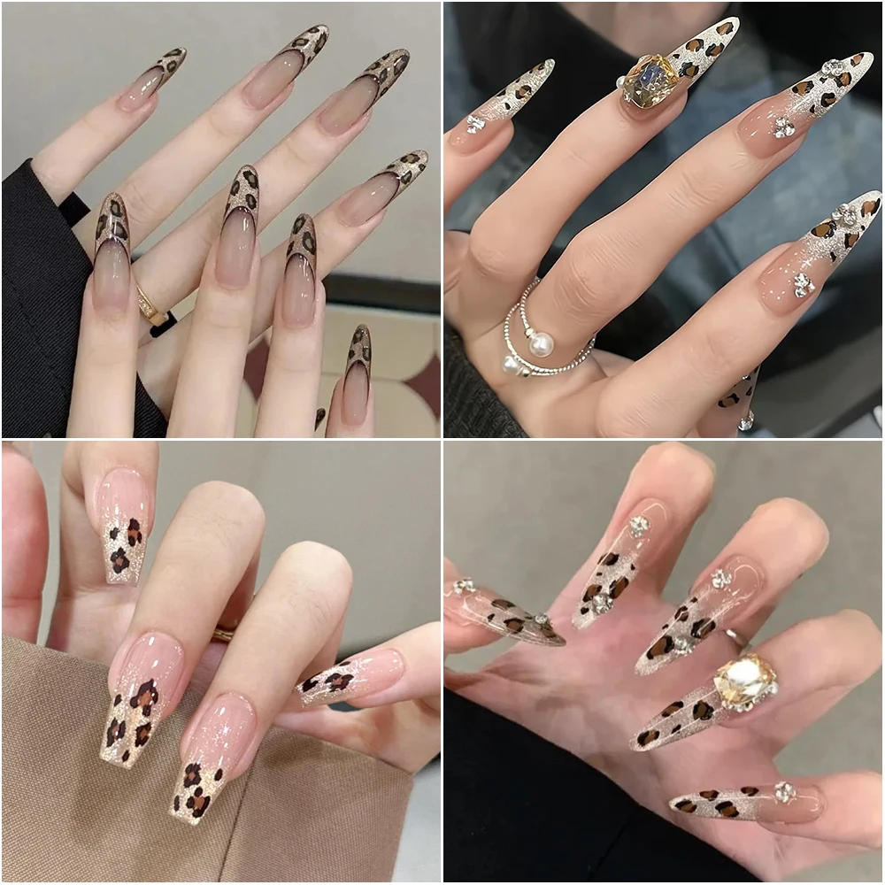 2 pezzi adesivi per nail art con fiocco con stampa leopardata maculata rosa marrone sexy dolce stampa leopardata bowknot decalcomanie 8 * 10 cm cursori adesivi per unghie