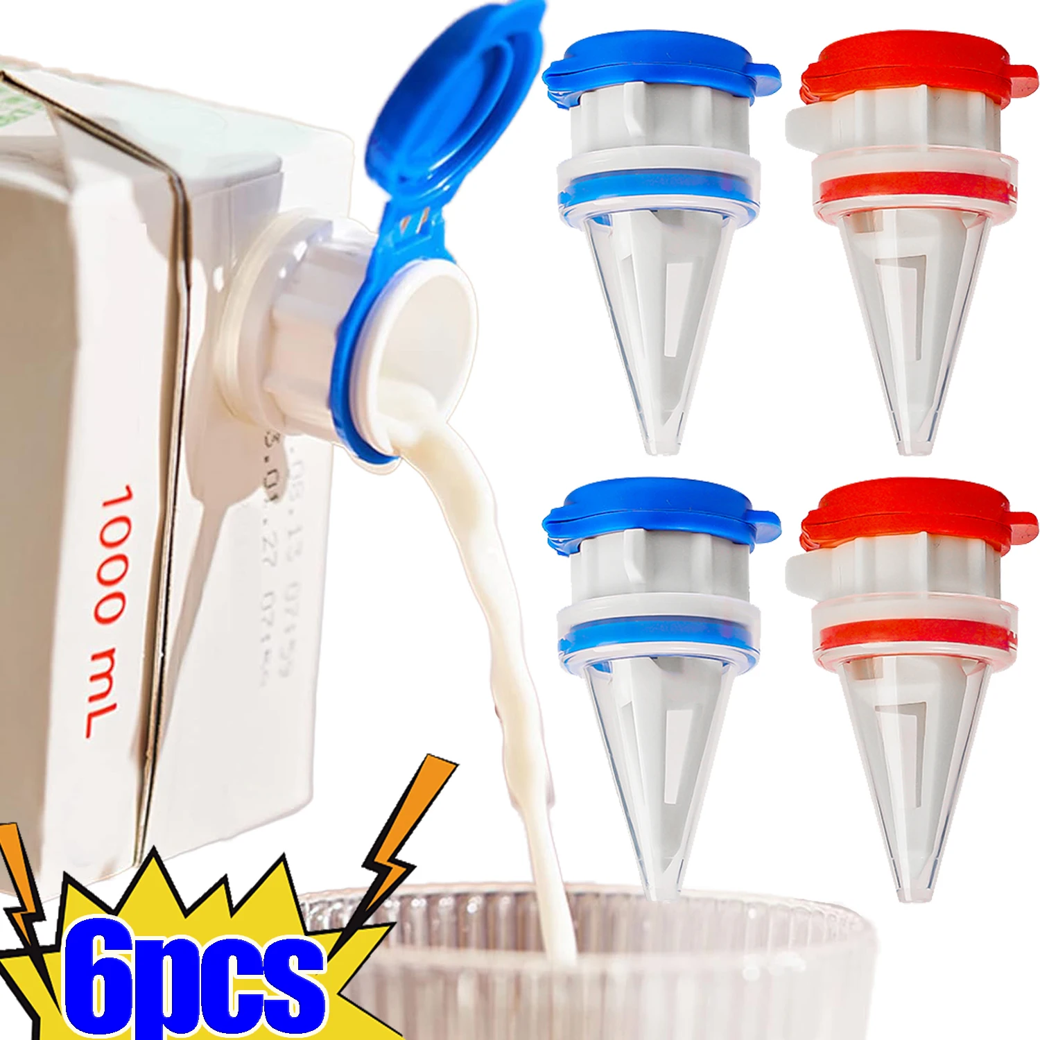 6/2pcs Milk Sealing Lid Extended Box Drinks Diverter Anti-Spray Milk Nozzle Deflector Extension Mouth Spouts Kitchen Gadget Sets