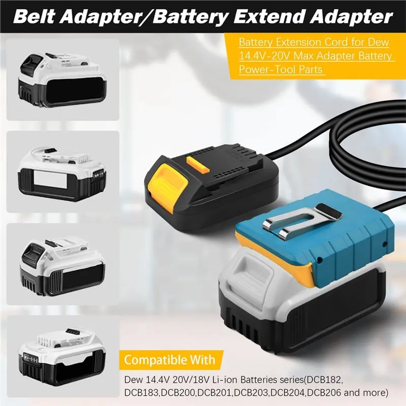 Przedłużacz akumulatorowy ABVJ do akumulatorów litowych 18V, lekki, z klipsem do paska, kabel 1,5 m