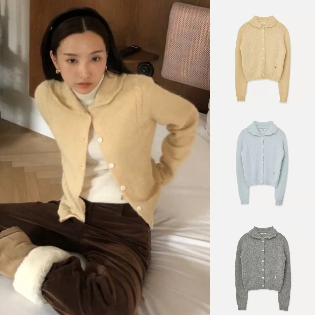 

Зимний кардиган Howus 2025: Новинка, однотонный, вязаный, с кружевным воротником, длинный рукав, для повседневной носки, стандартная длина