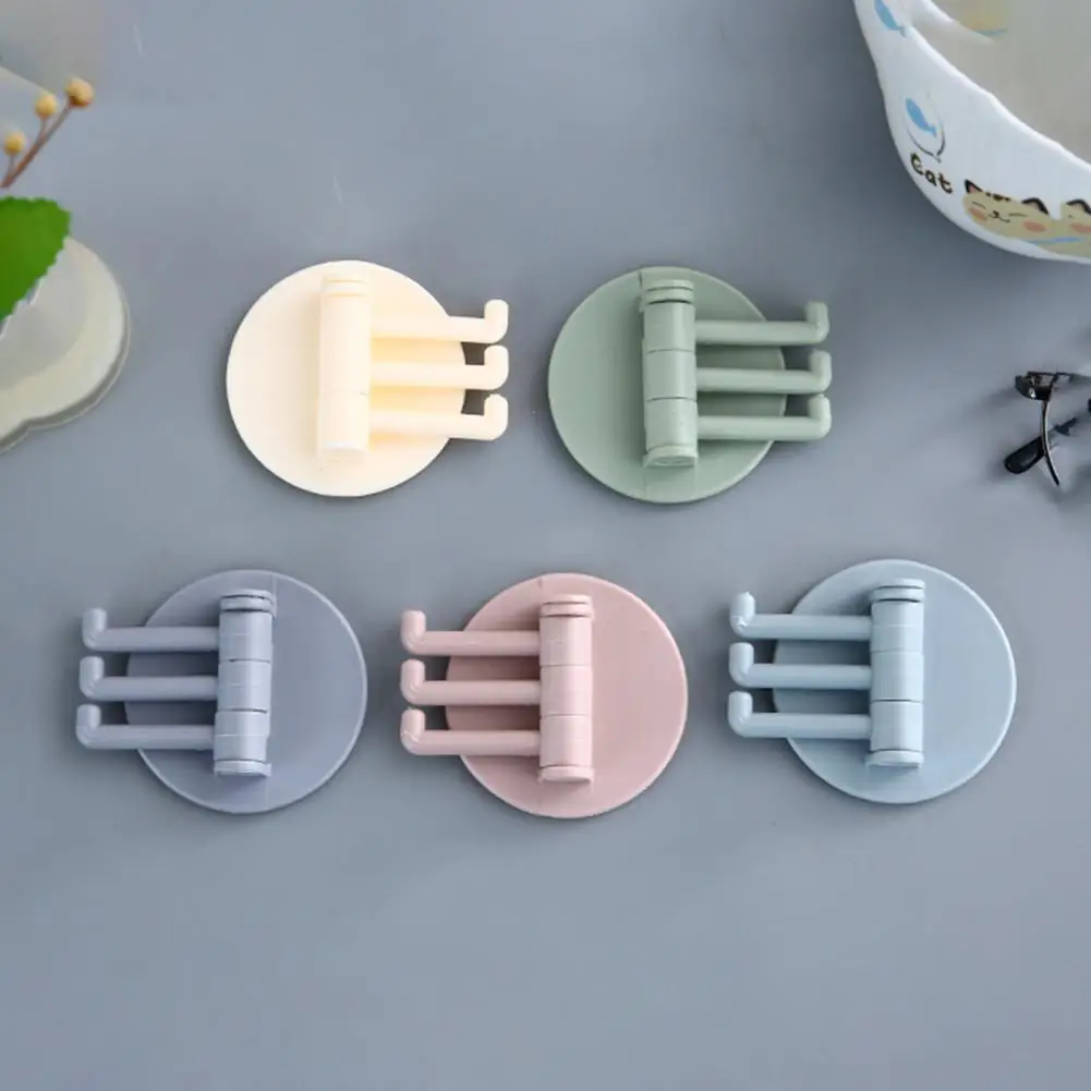 Kitchen Hanger Useful Solid Color Stick Hook 3 Branch Rotatable Storage Hook Household Products