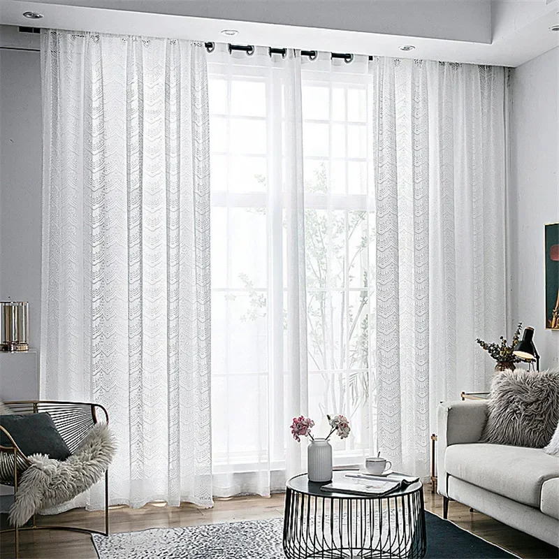 Romantic White Sheer Lace Tulle Curtains  for Living Room Bedroom Elegant Window Drapes