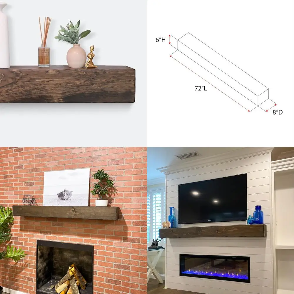 

Rustic Wooden Floating Shelf Mantel, Real Wood Beam Style, Dark Brown, 72 Long for Cozy Home Decor