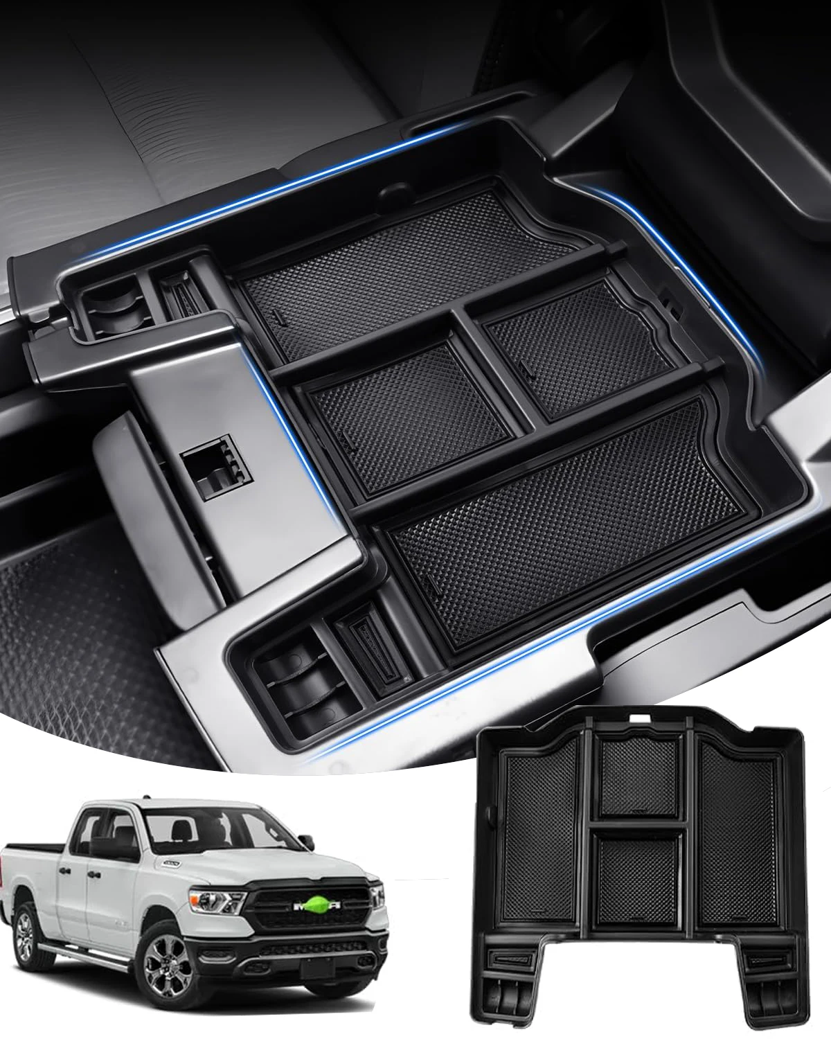 

For Dodge RAM 1500 2500 3500 2024 2023-2019 Center Console Organizer Tray ABS Accessories Car Armrest Storage Box Secondary Box