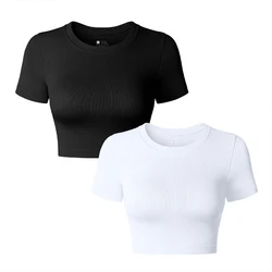 Women's Yoga Shirt Round Neck Short Sleeved Sports Shirt Running Gym Fitness Sports Wear
