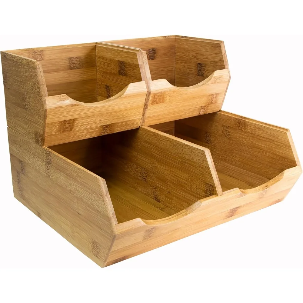

Bamboo Pantry Storage Bins - Stackable Baskets, Potato and Onion Storage for Pantry Organization, Set 3 Pieces