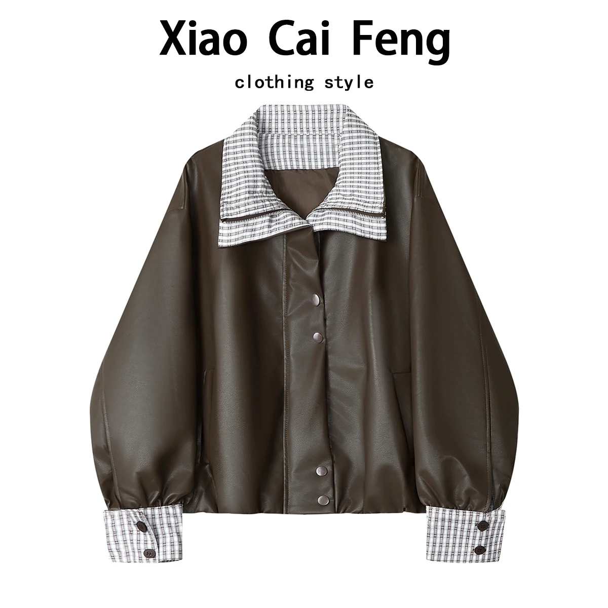 Moda couro do plutônio xadrez ort jaet feminino solto emagrecimento motociclista sle casual wear outono faion parte superior do corpo topo