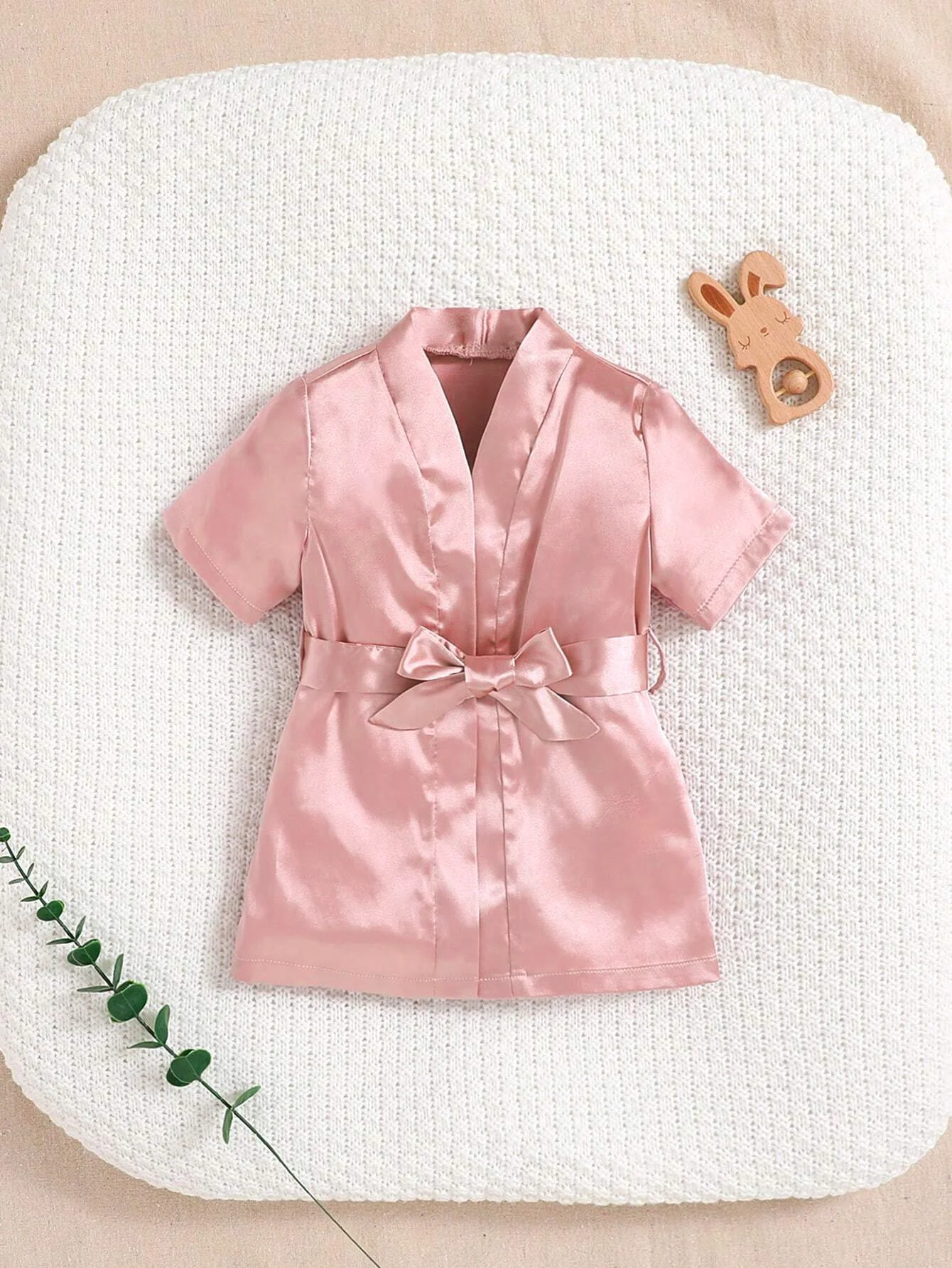 Newborn Photography Props Baby Girl's Soft Woven Solid Color Tie Satin Robe Pajamas for Women's Loungewear - Girls' Pajama Sets