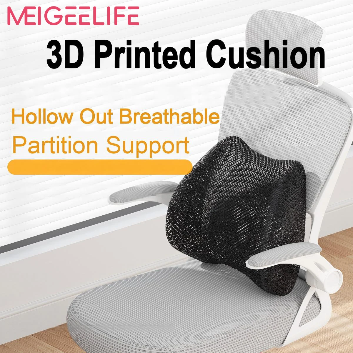 

3D Printed Lumbar Cushion Hollow Breathable Ergonomic Back Support Pain Relief Lightweight Portable for Home Office Car Use