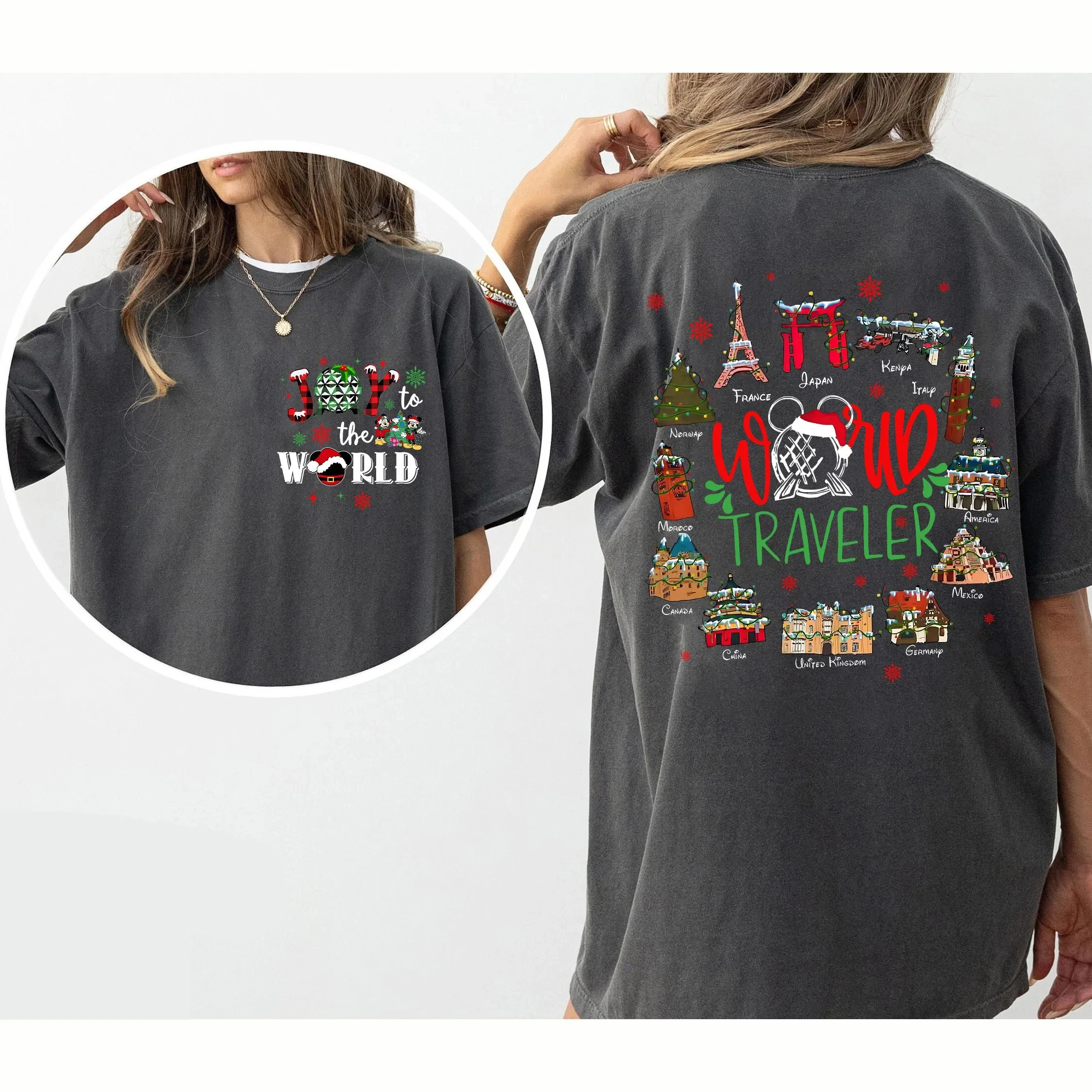 

Disney Mickey Epcot Center World Traveler Christmas Shirt, Drink And Snack Around The World Tee