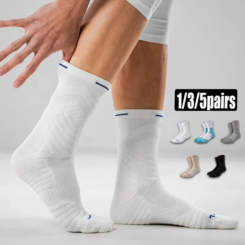 1/3/5 Pairs Unisex Running Socks Breathable Cushioned Crew Sock Sweat-Absorbing comfortable high quality Casual Mid-Calf sox