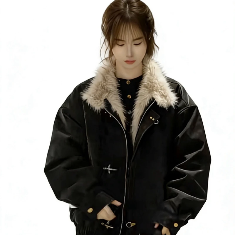 men's and women's wool thickened bomber jackets, American retro aircraft buckle, stand-up collar parka jacket, cool personality